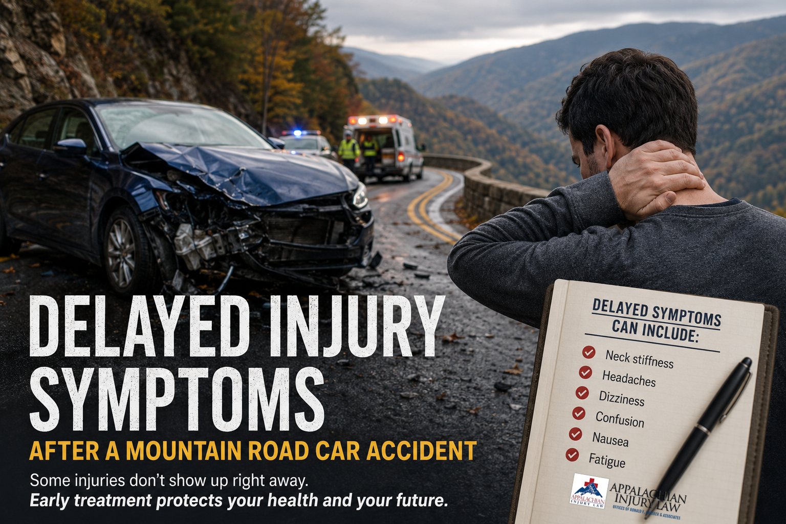 delayed injury symptoms after a mountain road car accident